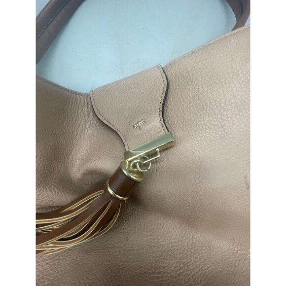 brown faux leather bag snap close strap 2 large inner pouches READ - Picture 2 of 10